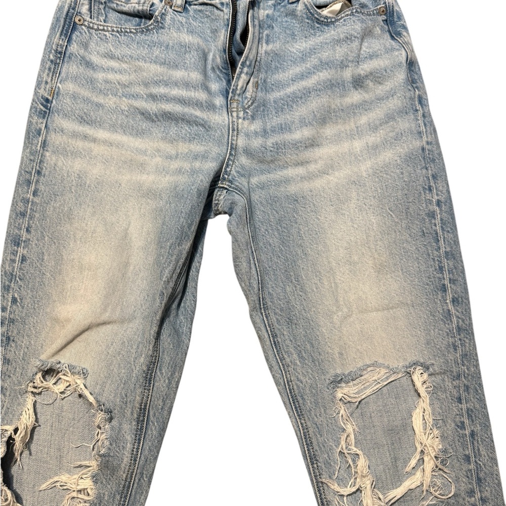 American Eagle Outfitters Blue Straight Leg Jeans with Distressed Details